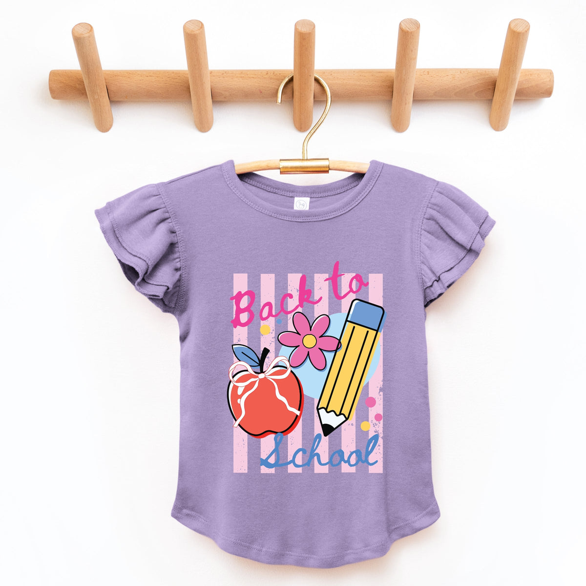 Back To School Stripes - Girl's Flutter Sleeve Graphic T-Shirt