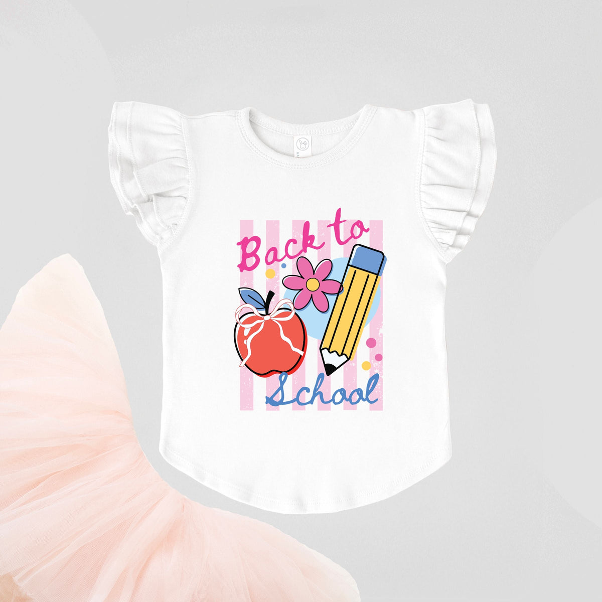 Back To School Stripes - Girl's Flutter Sleeve Graphic T-Shirt
