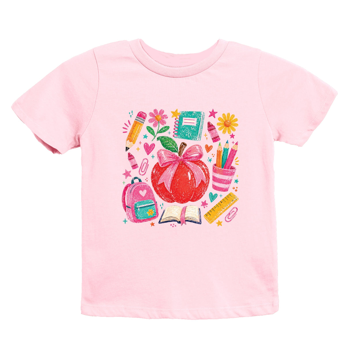 Back to School Apple and Supplies - Youth Short Sleeve Graphic T-Shirt