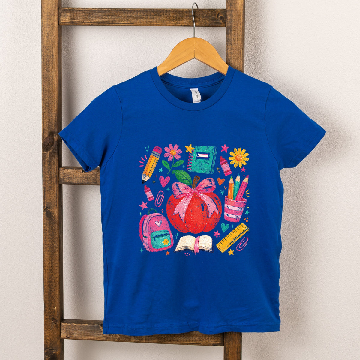 Back to School Apple and Supplies - Youth Short Sleeve Graphic T-Shirt