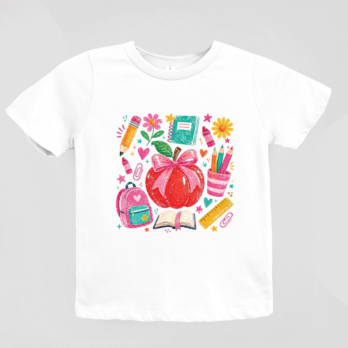 Back to School Apple and Supplies - Youth Short Sleeve Graphic T-Shirt