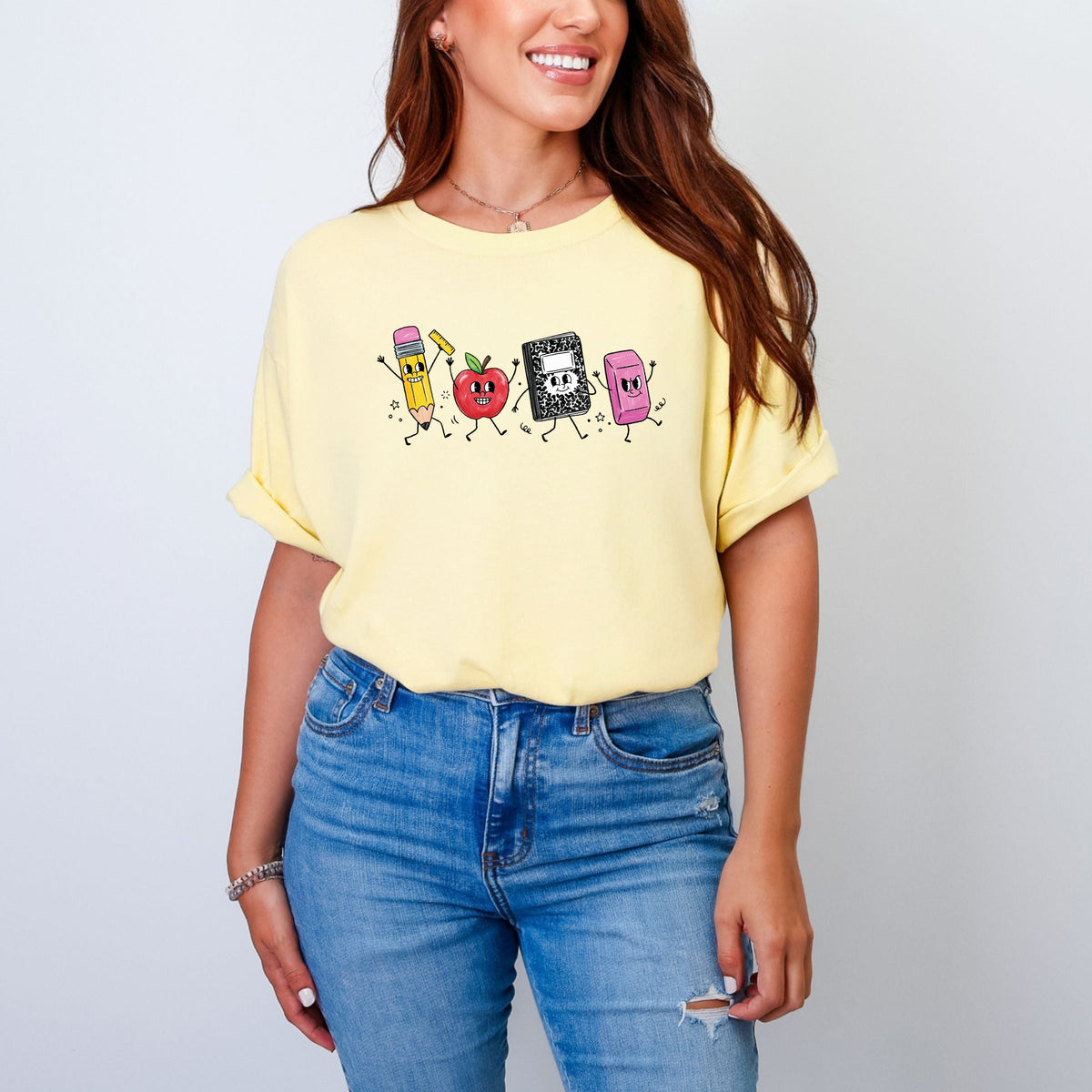 School Icons Stick Figures - Women's Garment Dyed Graphic T-Shirt
