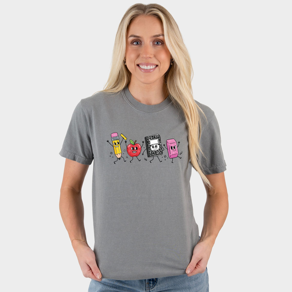 School Icons Stick Figures - Women's Garment Dyed Graphic T-Shirt