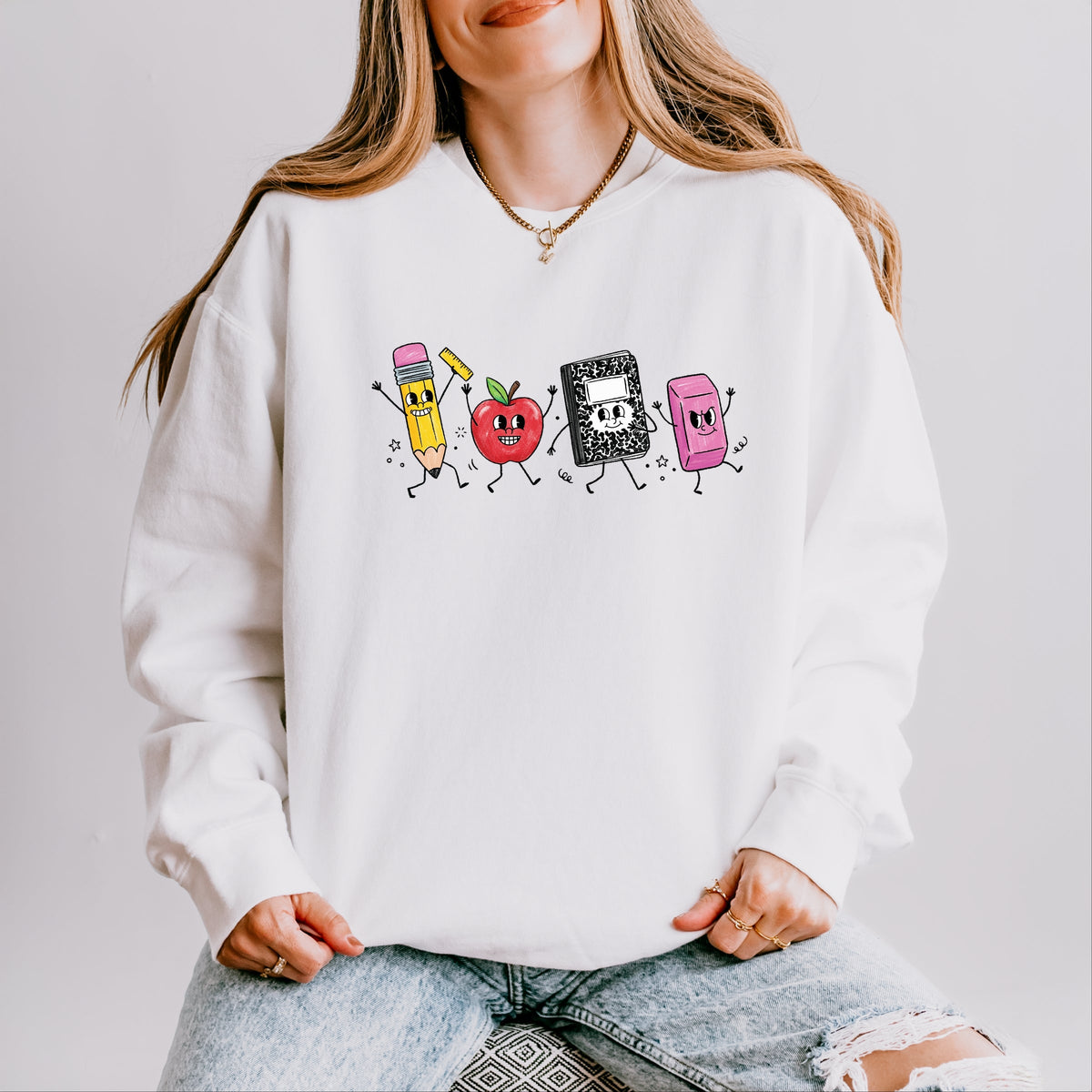 School Icons Stick Figures - Women's Lightweight Garment Dyed Sweatshirt