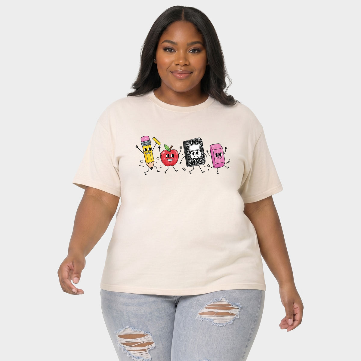 School Icons Stick Figures - Women's Plus Garment Dyed Tee