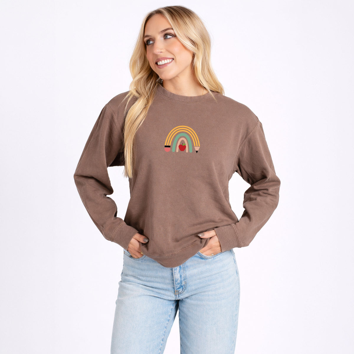 Teacher Pencil Rainbow - Women's Lightweight Garment Dyed Sweatshirt