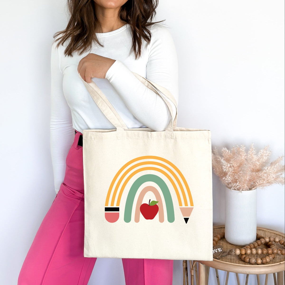 Teacher Pencil Rainbow - Canvas Tote