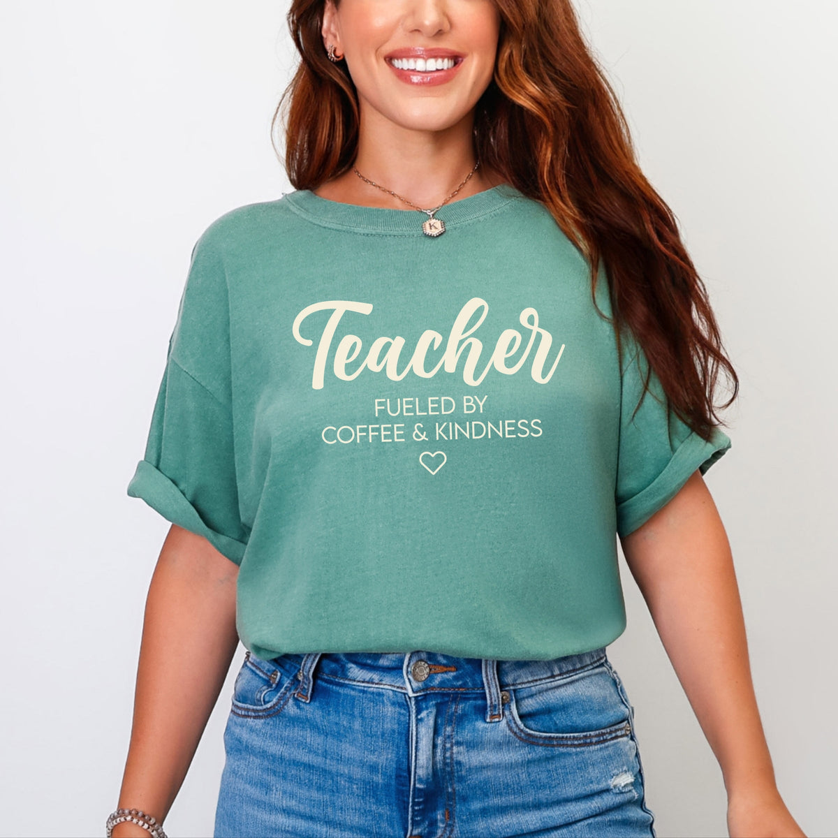 Teacher Fueled By Coffee & Kindness - Women's Garment Dyed Graphic T-Shirt