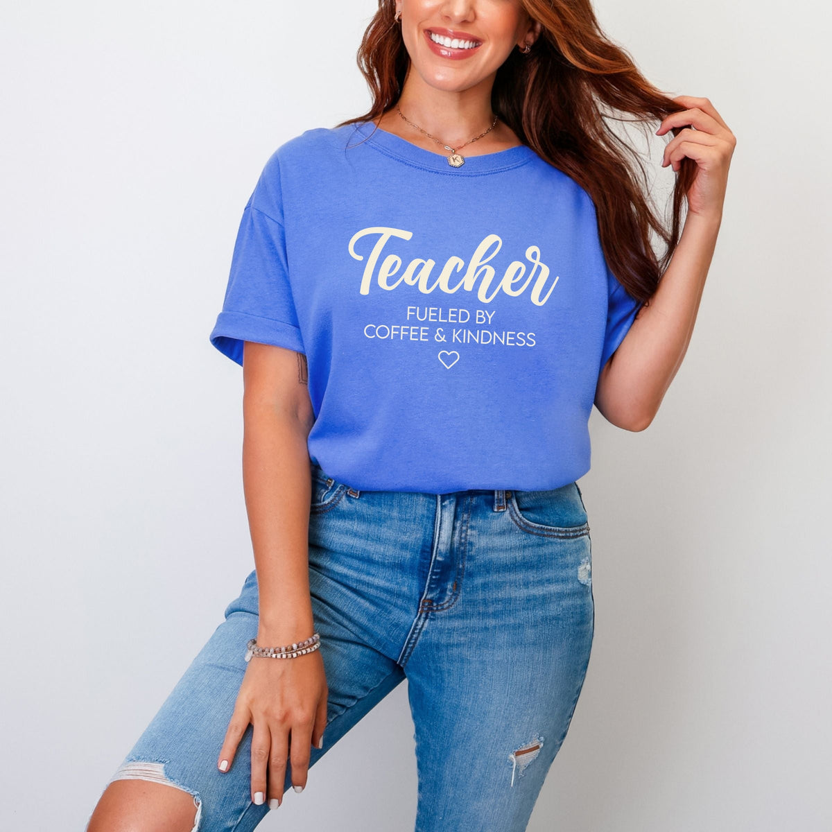 Teacher Fueled By Coffee & Kindness - Women's Garment Dyed Graphic T-Shirt