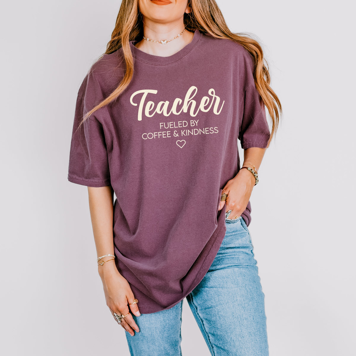 Teacher Fueled By Coffee & Kindness - Women's Garment Dyed Graphic T-Shirt