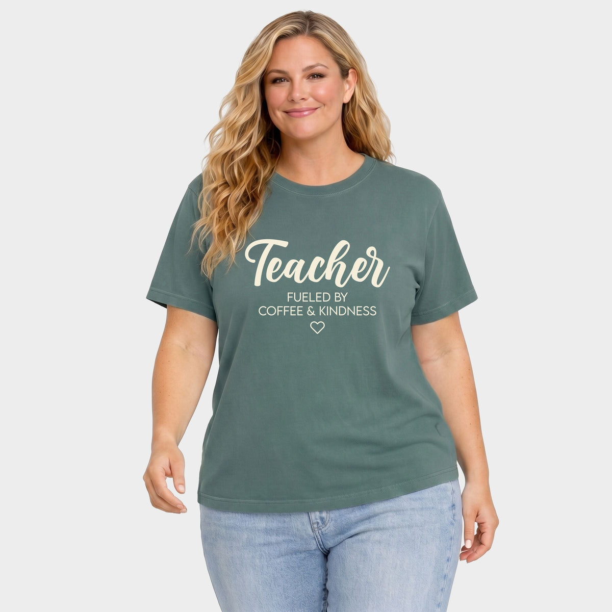 Teacher Fueled By Coffee & Kindness - Women's Plus Garment Dyed Tee