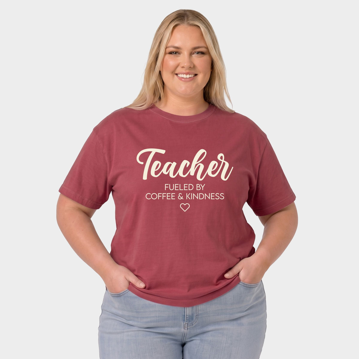Teacher Fueled By Coffee & Kindness - Women's Plus Garment Dyed Tee
