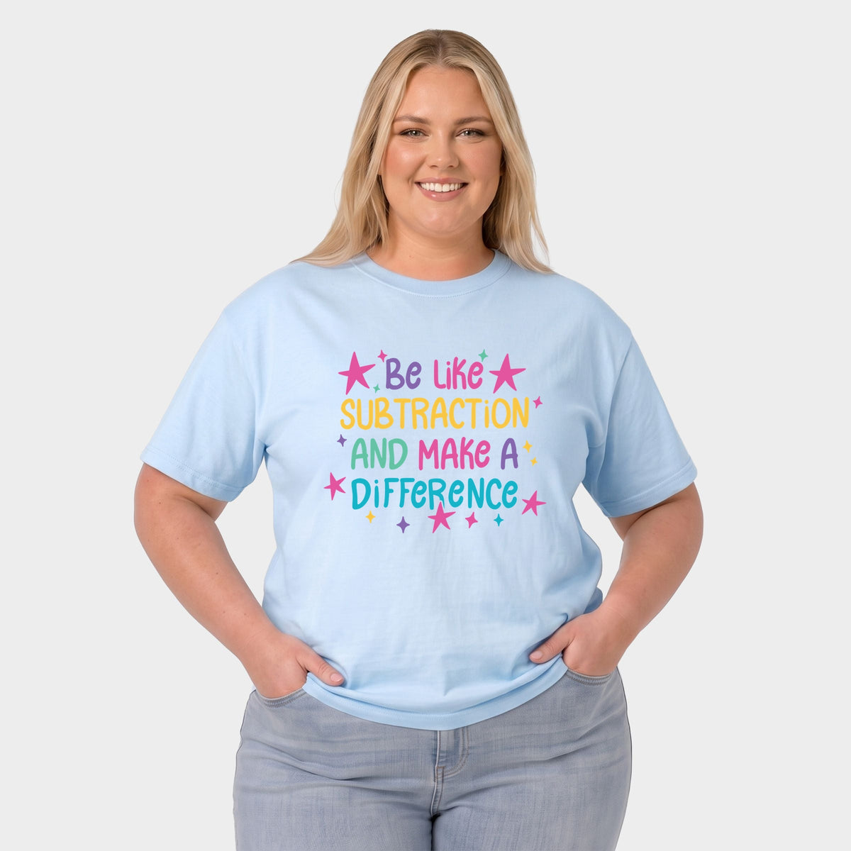 Be Like Subtraction And Make A Difference Stars - Women's Plus Garment Dyed Tee