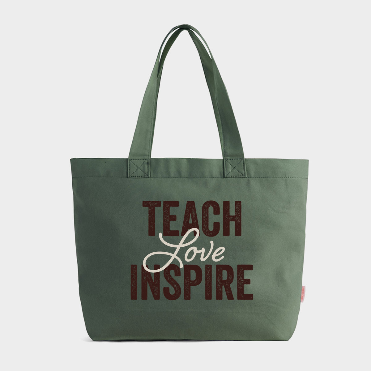 Teach Love Inspire Brown - Zippered Canvas Tote