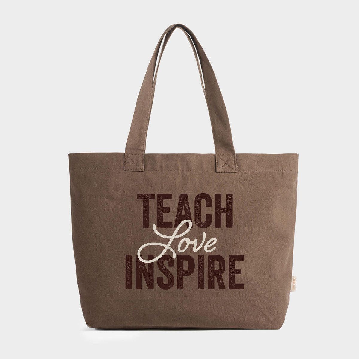 Teach Love Inspire Brown - Zippered Canvas Tote