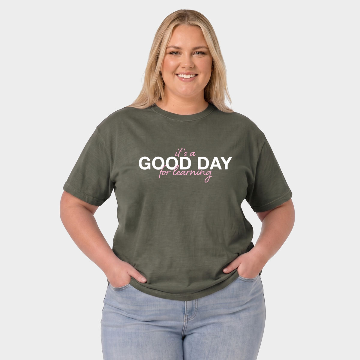 It's A Good Day For Learning Pink - Women's Plus Garment Dyed Tee