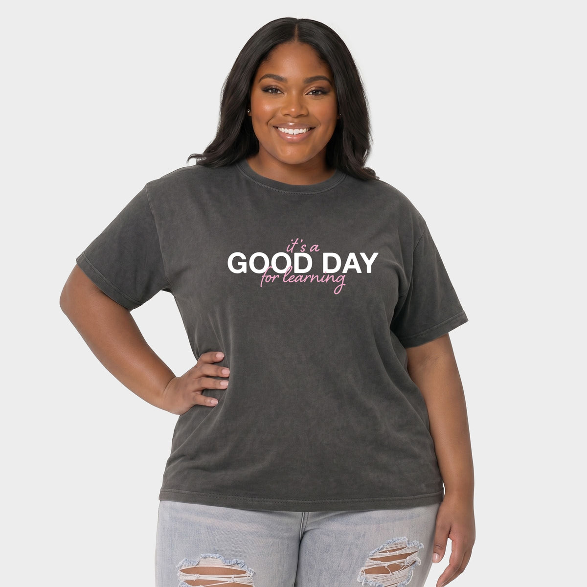 It's A Good Day For Learning Pink - Women's Plus Garment Dyed Tee