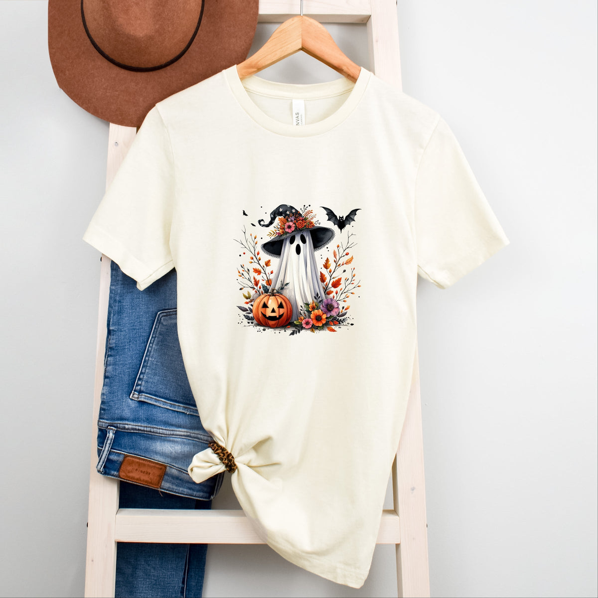 Spooky Ghost Black Hat - Women's Short Sleeve Graphic T-Shirt