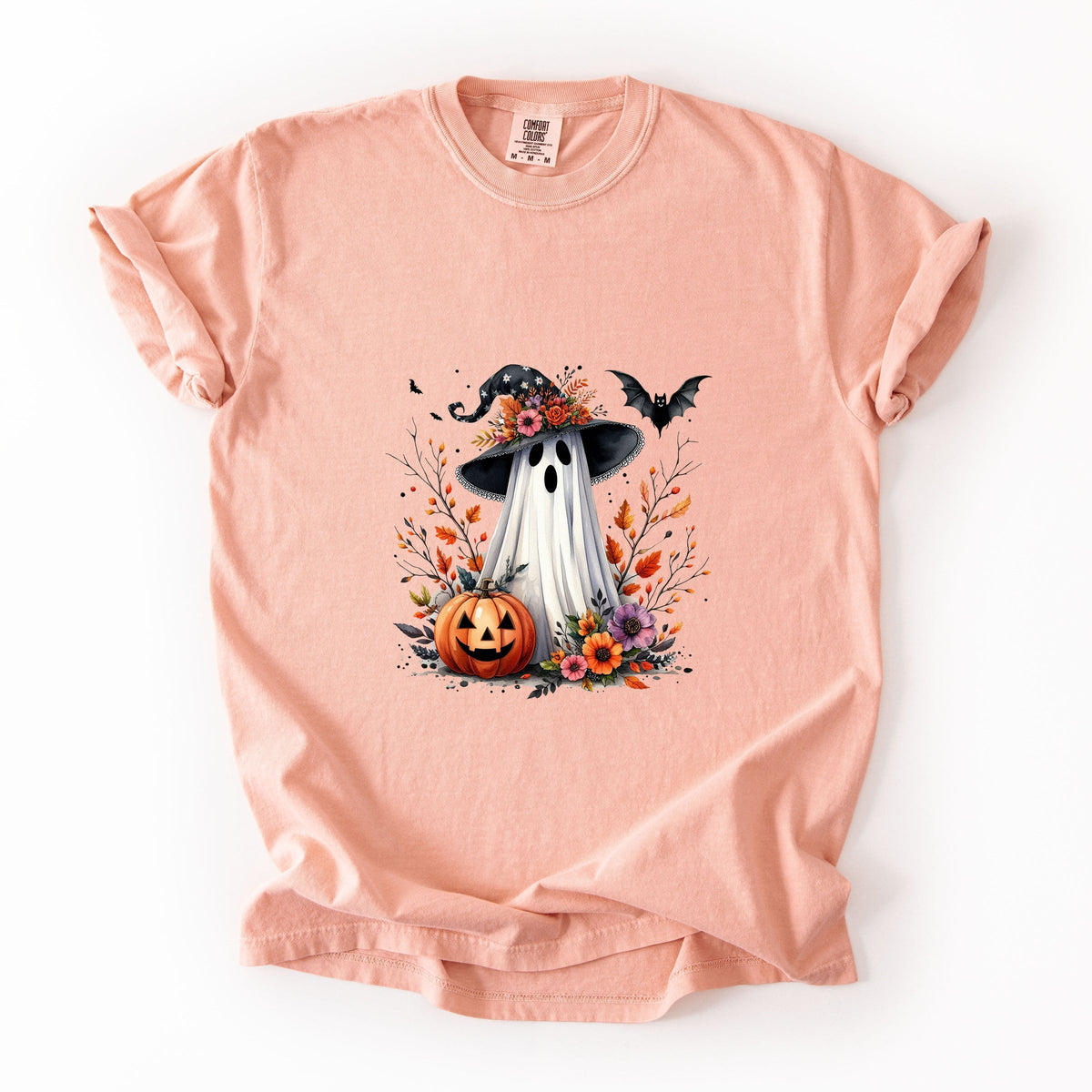 Spooky Ghost Black Hat - Women's Garment Dyed Graphic T-Shirt