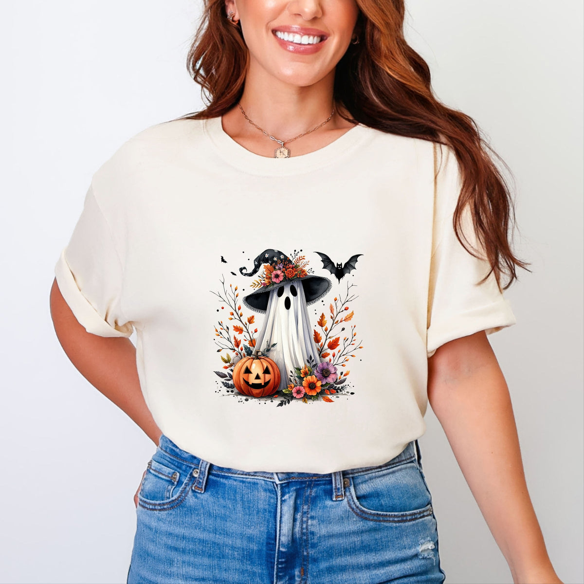 Spooky Ghost Black Hat - Women's Garment Dyed Graphic T-Shirt