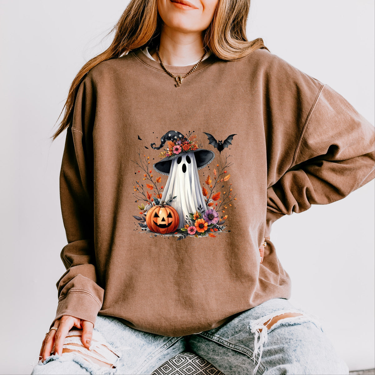 Spooky Ghost Black Hat - Women's Lightweight Garment Dyed Sweatshirt