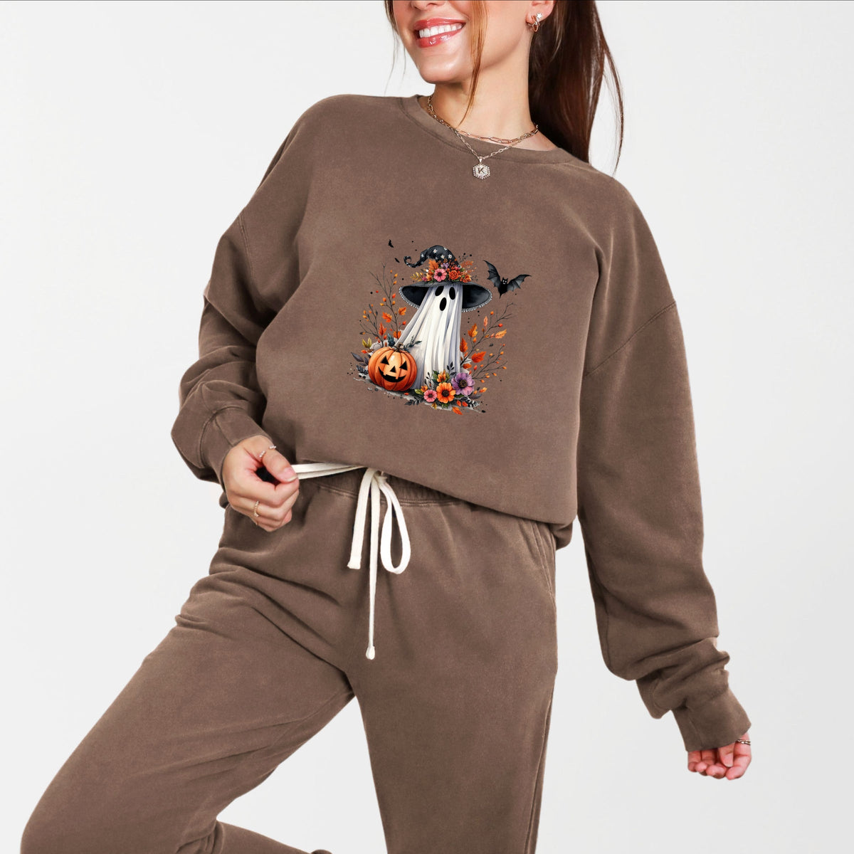 Spooky Ghost Black Hat - Women's Lightweight Garment Dyed Sweatshirt