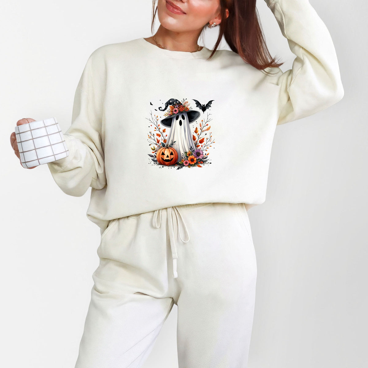 Spooky Ghost Black Hat - Women's Lightweight Garment Dyed Sweatshirt