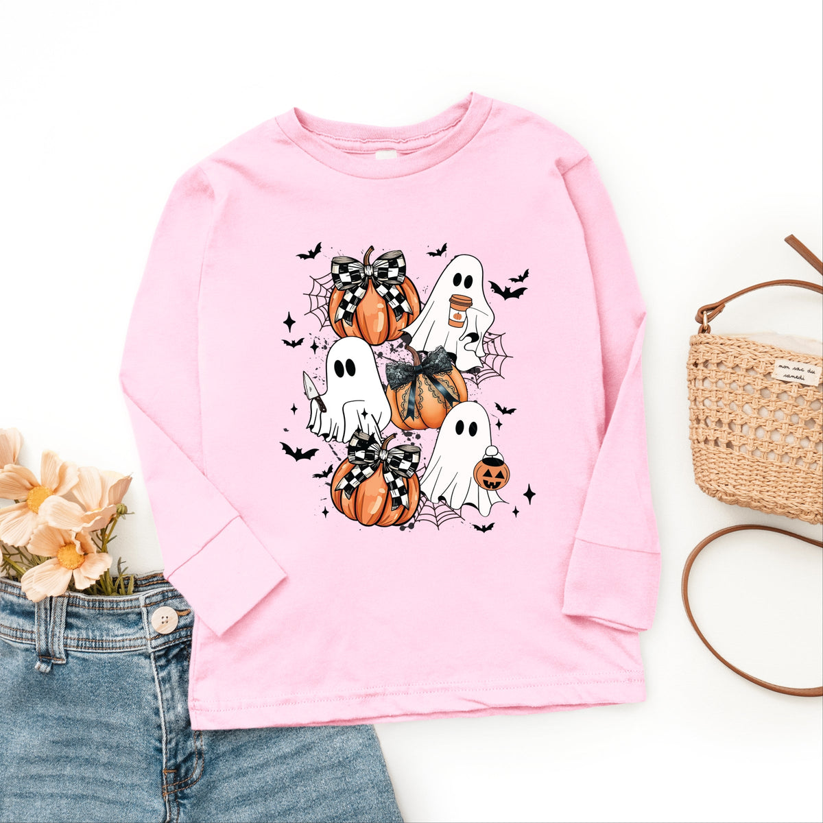 Coquette Ghost Collage - Youth Long Sleeve Graphic T-Shirt