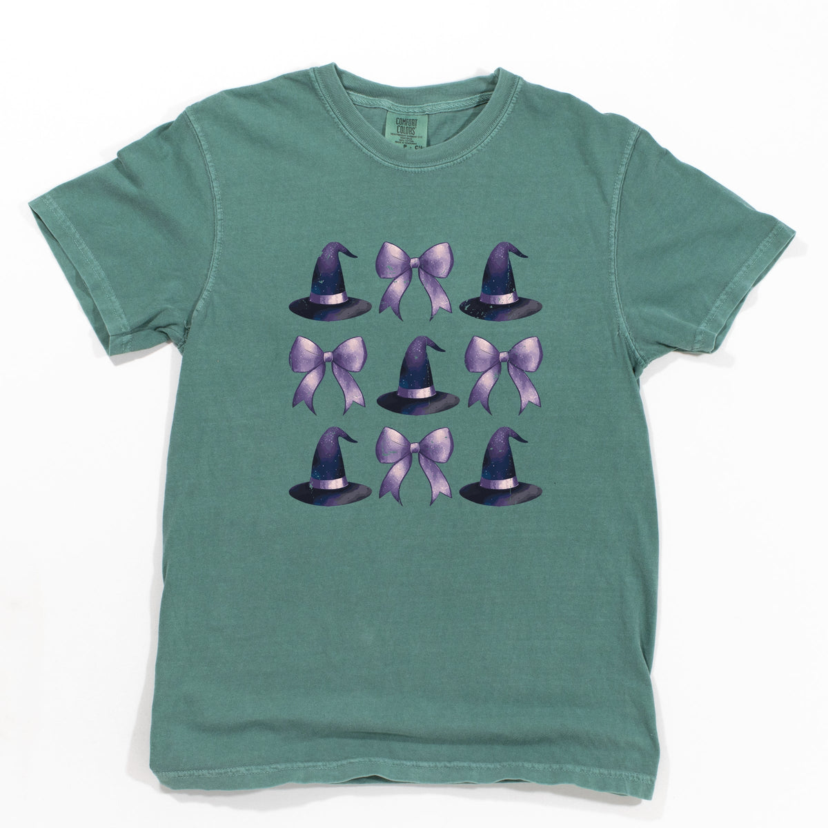 Coquette Witch Hat Collage - Women's Garment Dyed Graphic T-Shirt