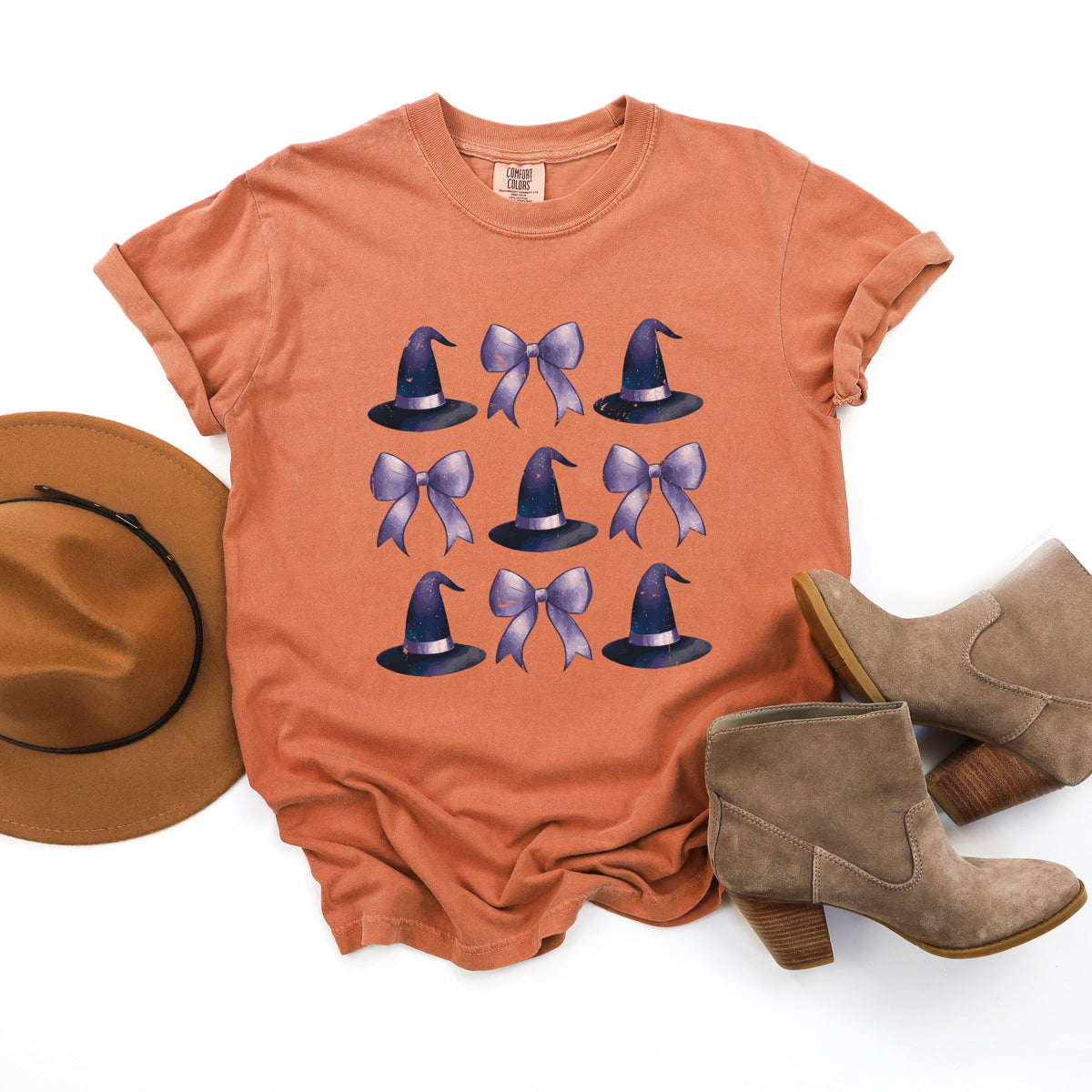 Coquette Witch Hat Collage - Women's Garment Dyed Graphic T-Shirt