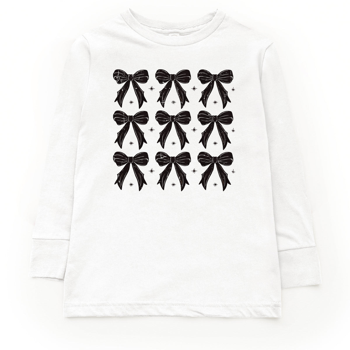 Coquette Black Bows Collage Distressed - Youth Long Sleeve Graphic T-Shirt