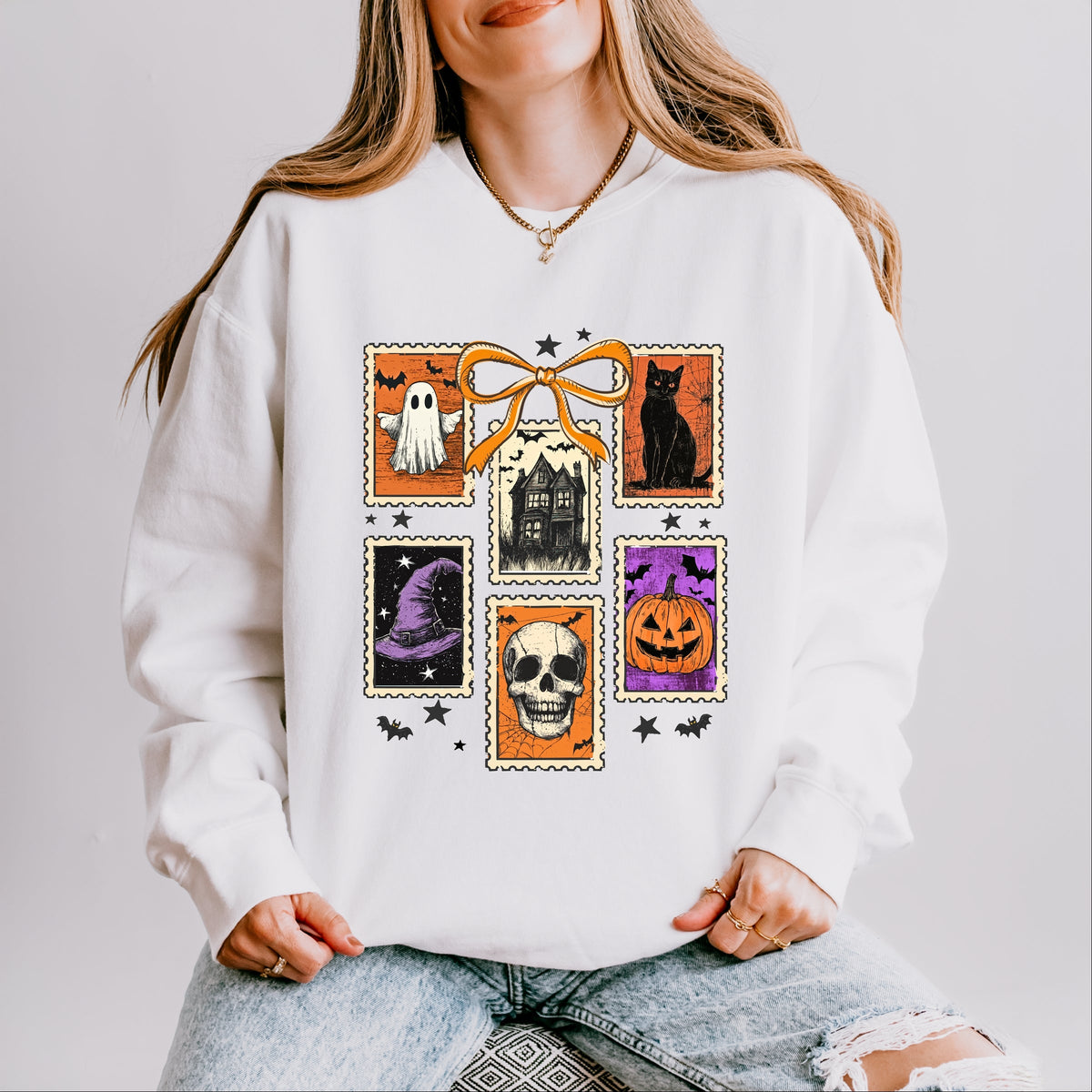 Coquette Halloween Stamps - Women's Lightweight Garment Dyed Sweatshirt