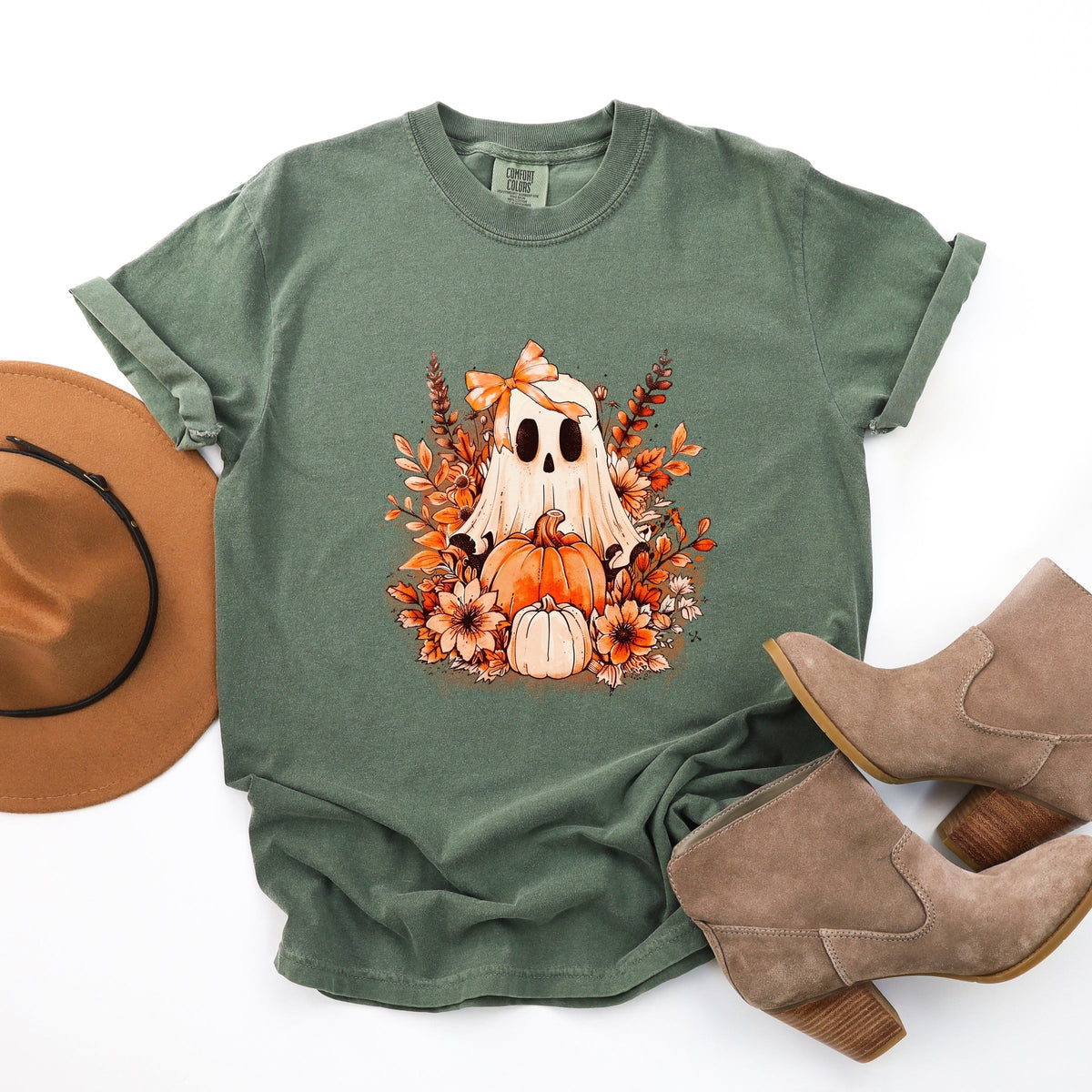 Girl Ghost Floral - Women's Garment Dyed Graphic T-Shirt