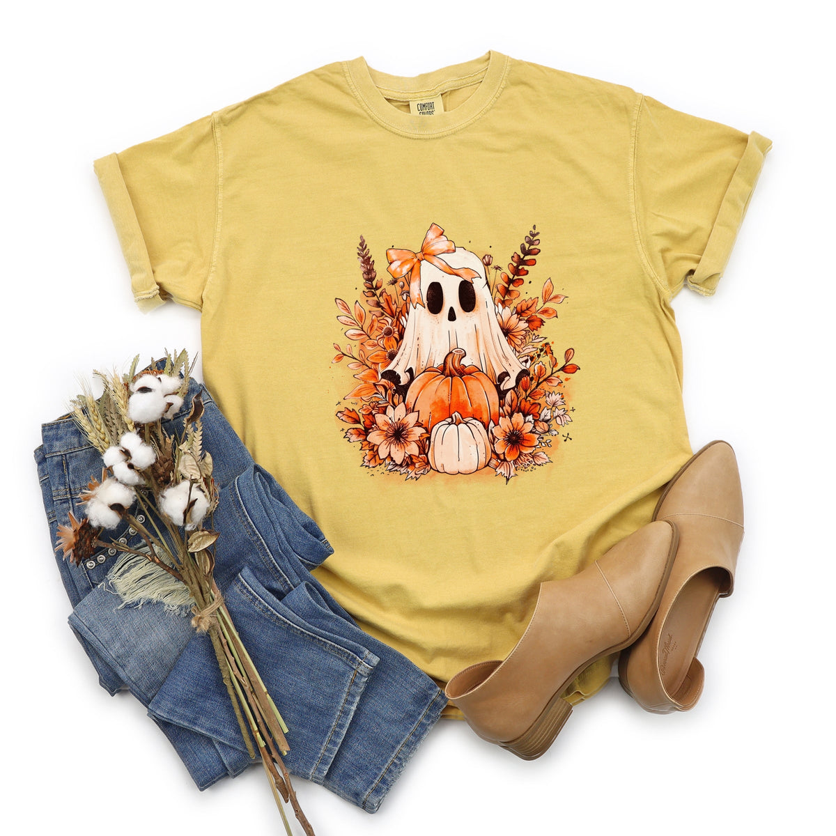 Girl Ghost Floral - Women's Garment Dyed Graphic T-Shirt