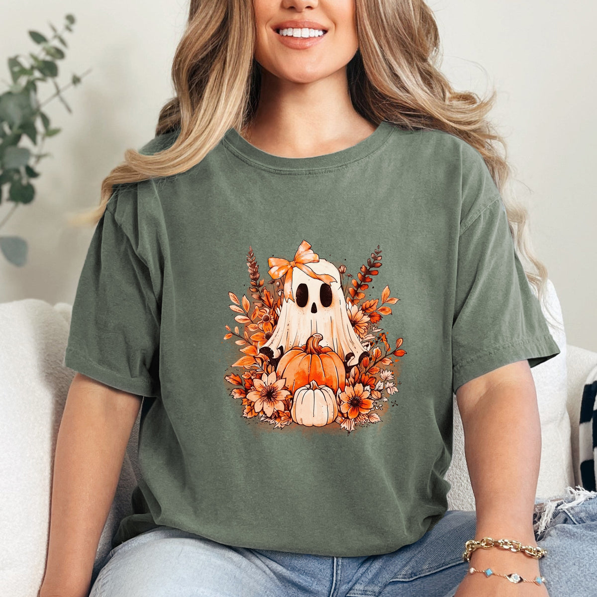 Girl Ghost Floral - Women's Garment Dyed Graphic T-Shirt