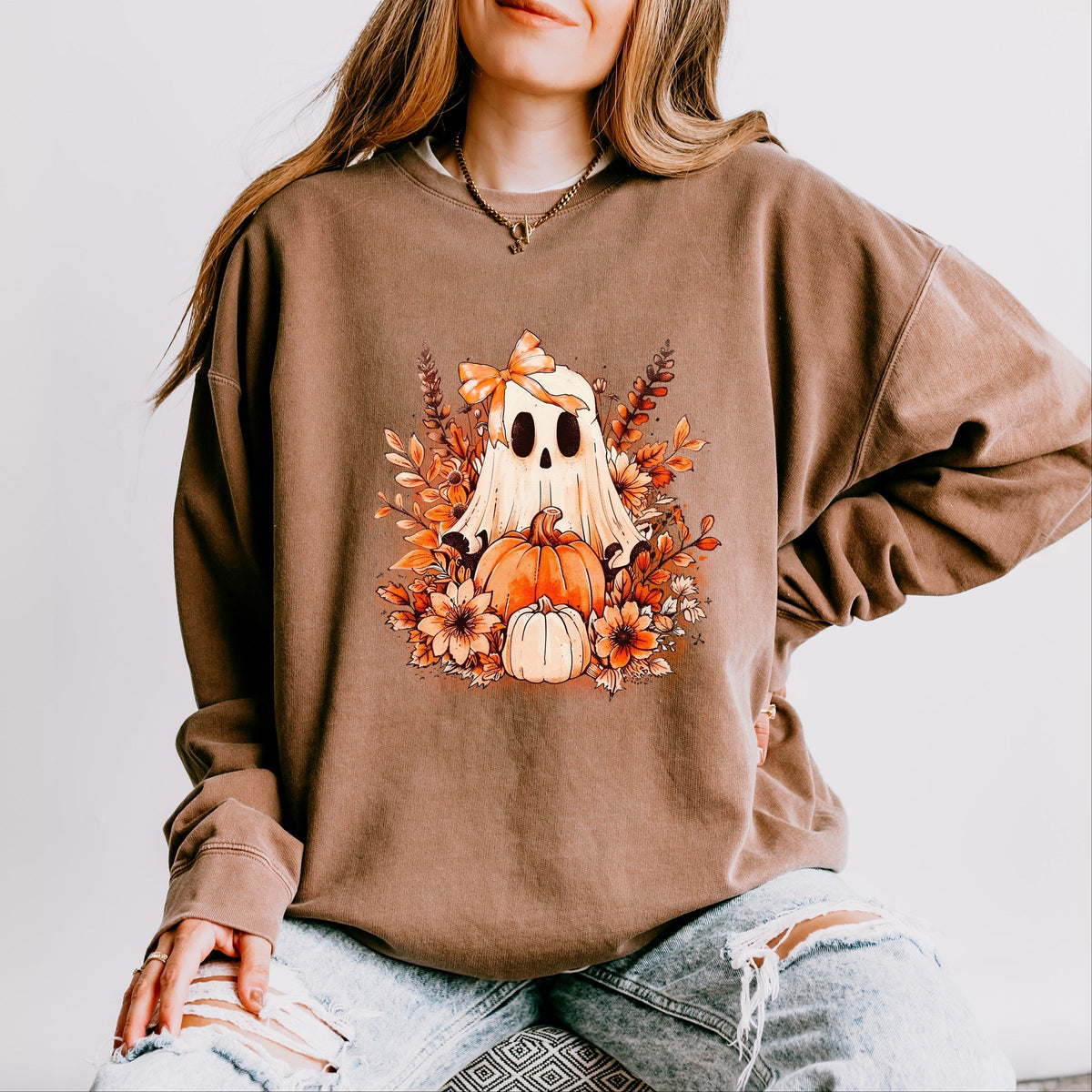 Girl Ghost Floral - Women's Lightweight Garment Dyed Sweatshirt