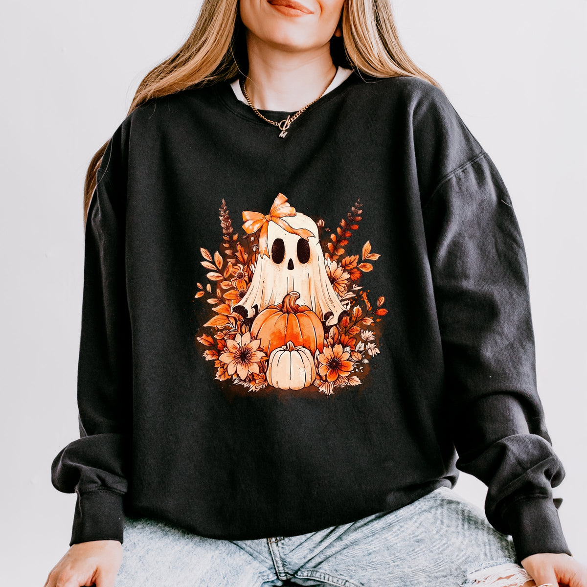 Girl Ghost Floral - Women's Lightweight Garment Dyed Sweatshirt