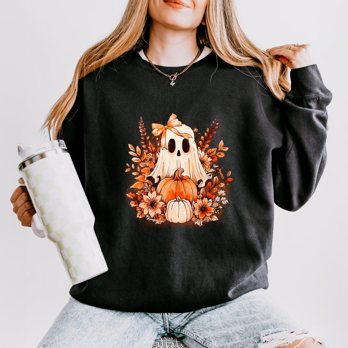 Girl Ghost Floral - Women's Lightweight Garment Dyed Sweatshirt