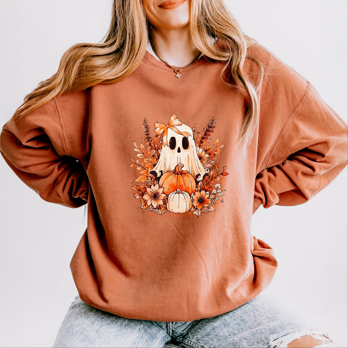 Girl Ghost Floral - Women's Lightweight Garment Dyed Sweatshirt