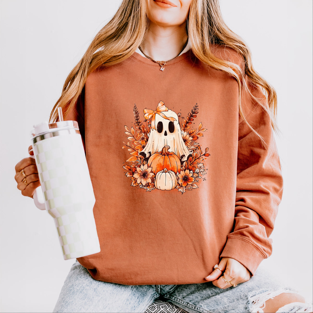 Girl Ghost Floral - Women's Lightweight Garment Dyed Sweatshirt