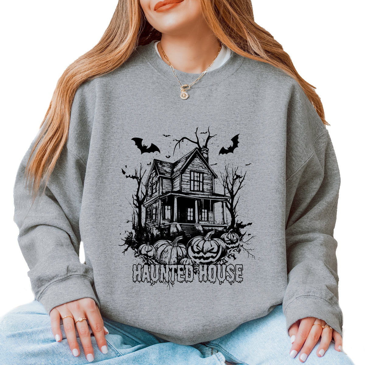 Haunted House Pumpkins And Bats - Sweatshirt
