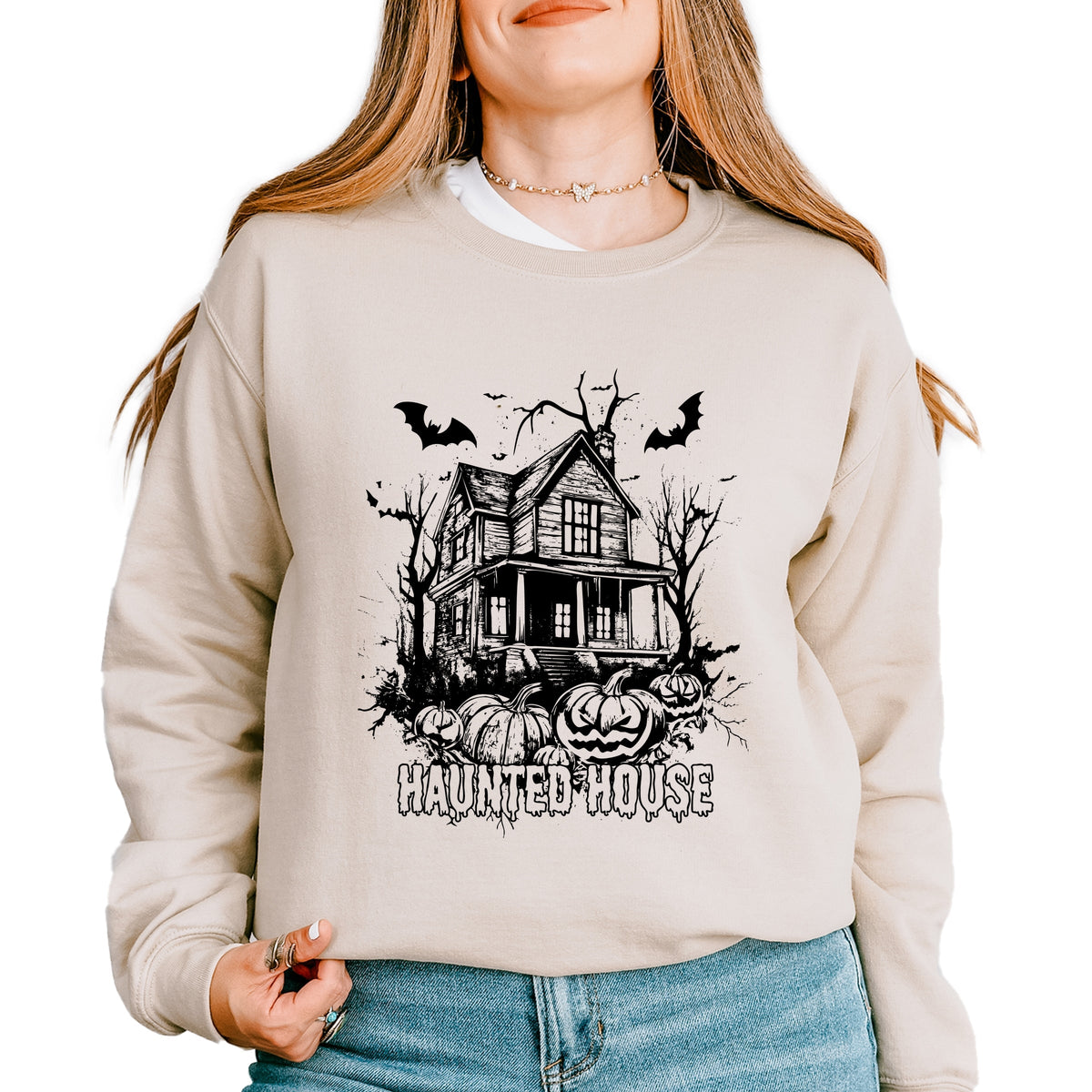 Haunted House Pumpkins And Bats - Sweatshirt