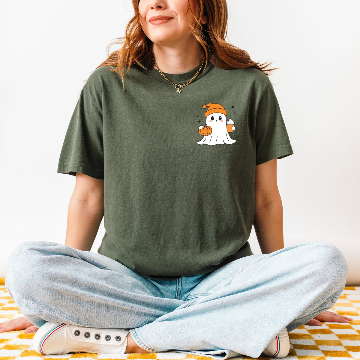 Ghost Pumpkin Spice Sparkle - Women's Garment Dyed Graphic T-Shirt