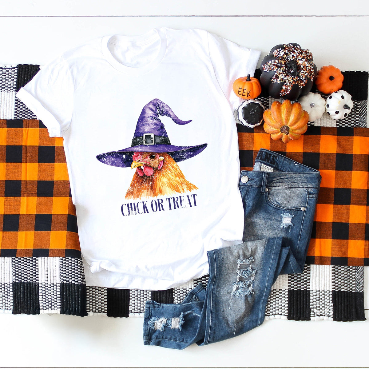 Chick Or Treat Watercolor Distressed - Women's Short Sleeve Graphic T-Shirt