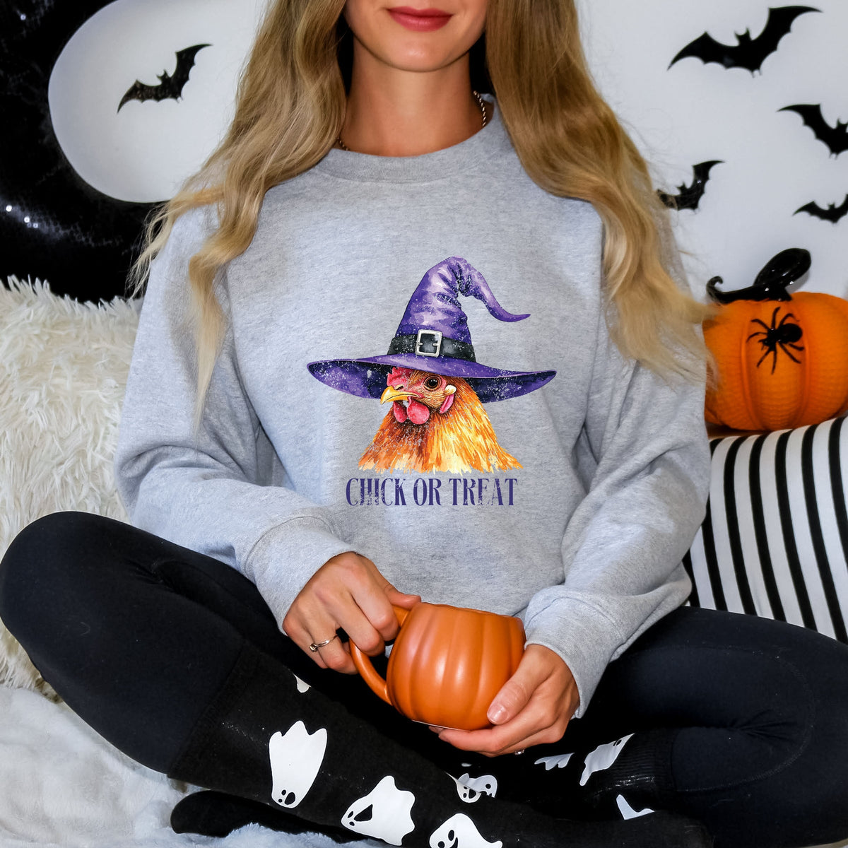 Chick Or Treat Watercolor Distressed - Women's Graphic Sweatshirt