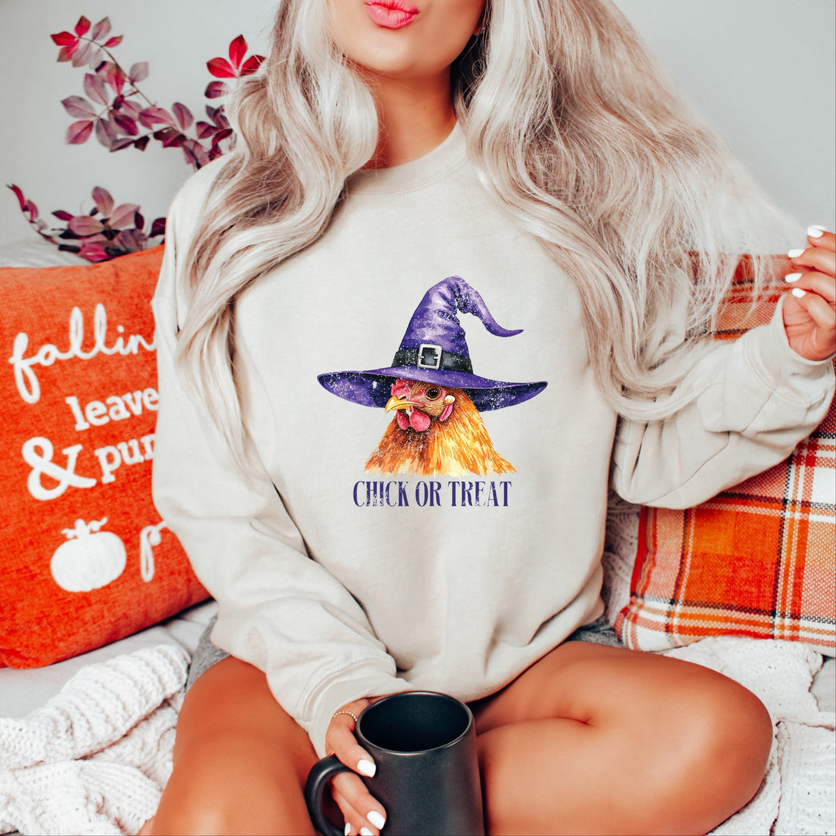 Chick Or Treat Watercolor Distressed - Women's Graphic Sweatshirt