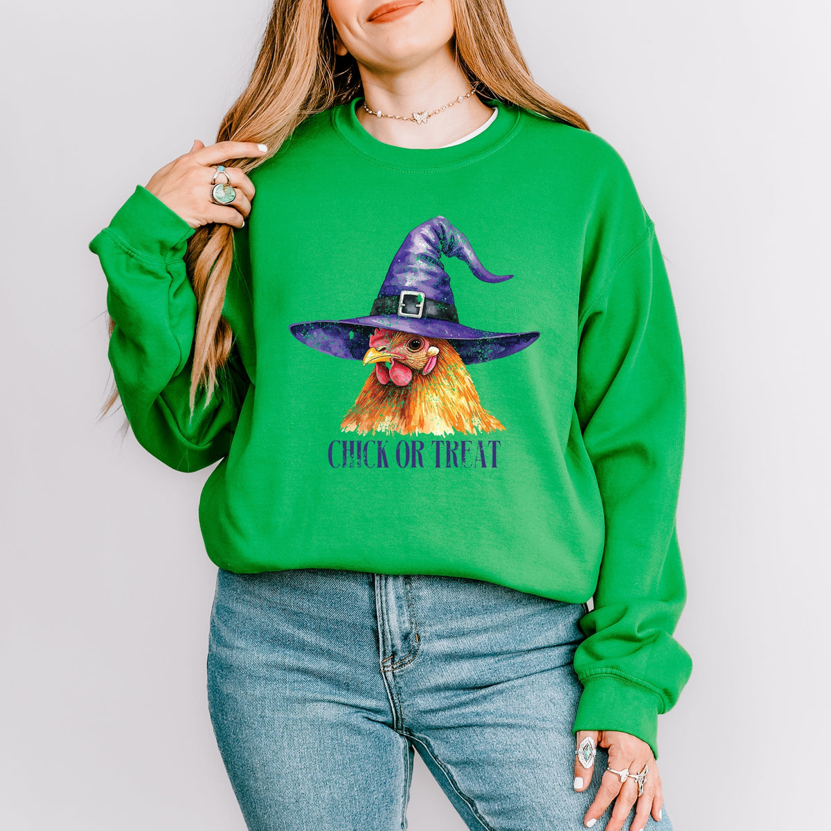 Chick Or Treat Watercolor Distressed - Women's Graphic Sweatshirt