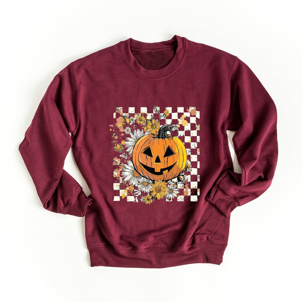 Carved Pumpkin Checkered Floral - Women's Sweatshirt