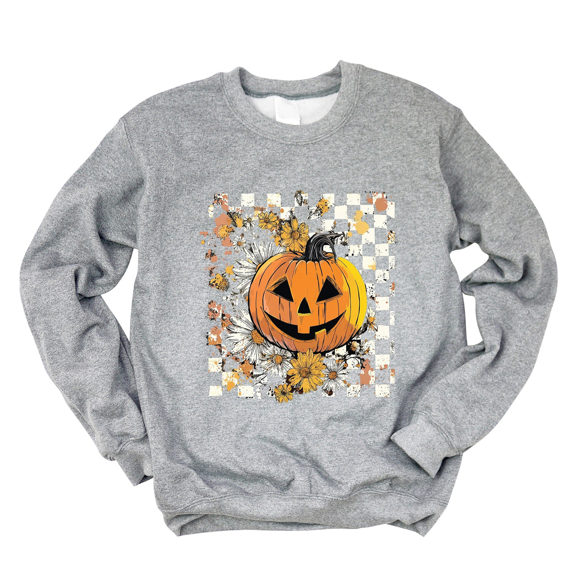 Carved Pumpkin Checkered Floral - Women's Sweatshirt