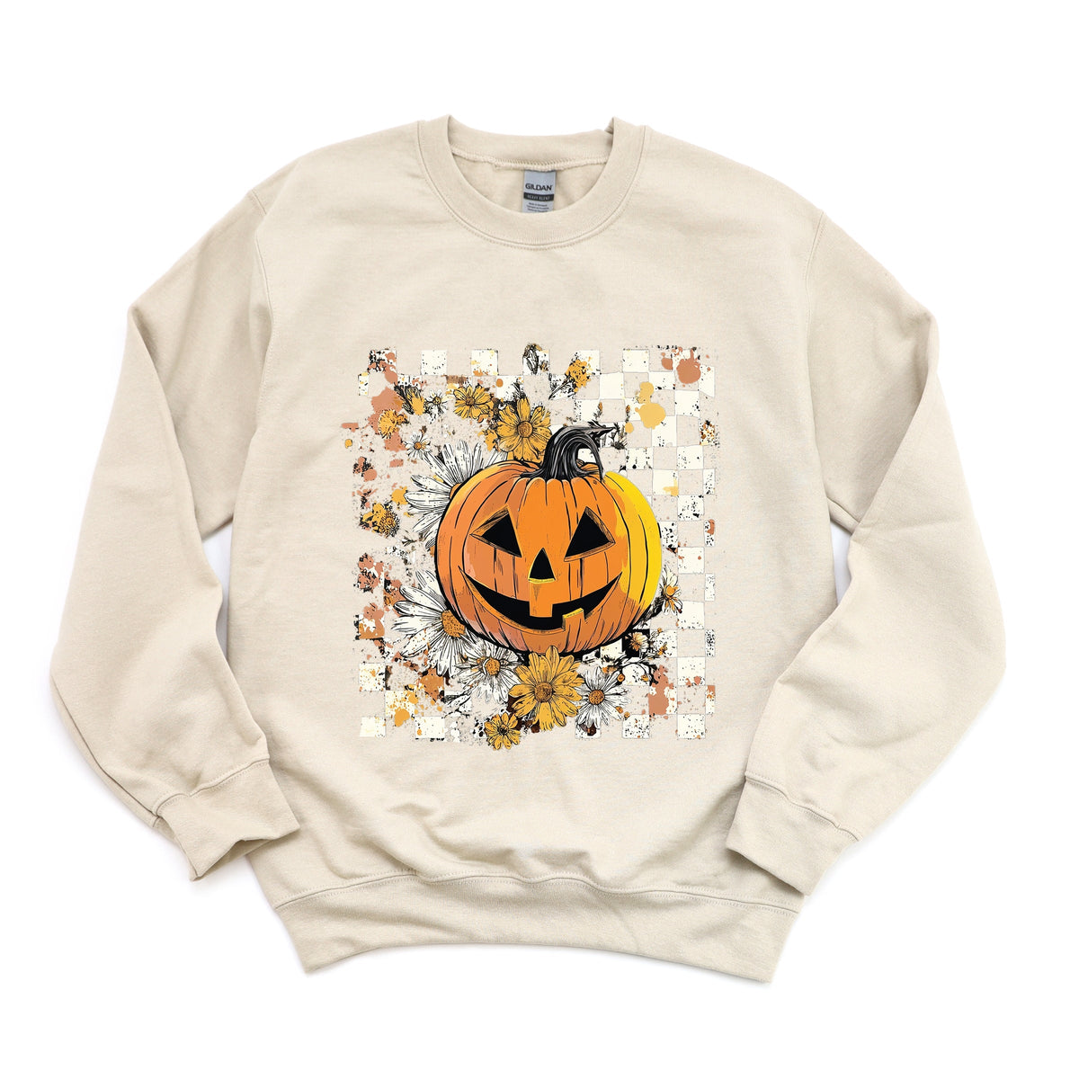 Carved Pumpkin Checkered Floral - Women's Sweatshirt